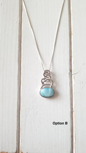 Oval Larimar Necklace with 925 Sterling Silver Swirl Design