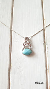 Oval Larimar Necklace with 925 Sterling Silver Swirl Design