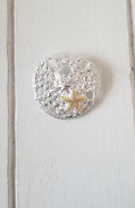 Sand dollar pendant - two tone with  2 starfishs