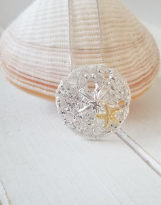 Sand dollar pendant - two tone with  2 starfishs