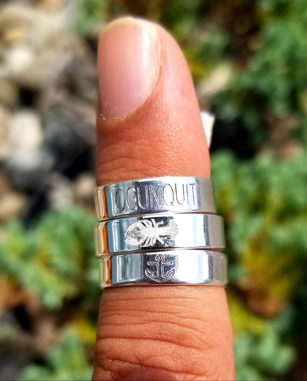 Lobster , Ogunquit , & Anchor Engraved rings