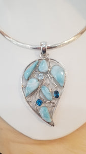 Larimar & Topaz Leaf pendant