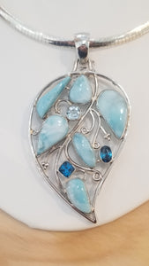 Larimar & Topaz Leaf pendant