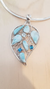 Larimar & Topaz Leaf pendant