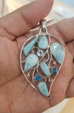 Load image into Gallery viewer, Larimar &amp; Topaz Leaf pendant
