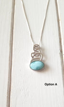 Load image into Gallery viewer, Oval Larimar Necklace with 925 Sterling Silver Swirl Design
