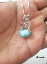 Load image into Gallery viewer, Oval Larimar Necklace with 925 Sterling Silver Swirl Design
