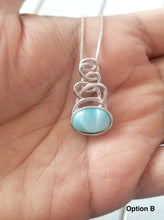 Load image into Gallery viewer, Oval Larimar Necklace with 925 Sterling Silver Swirl Design
