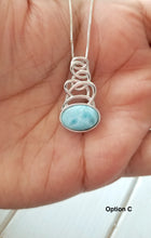 Load image into Gallery viewer, Oval Larimar Necklace with 925 Sterling Silver Swirl Design
