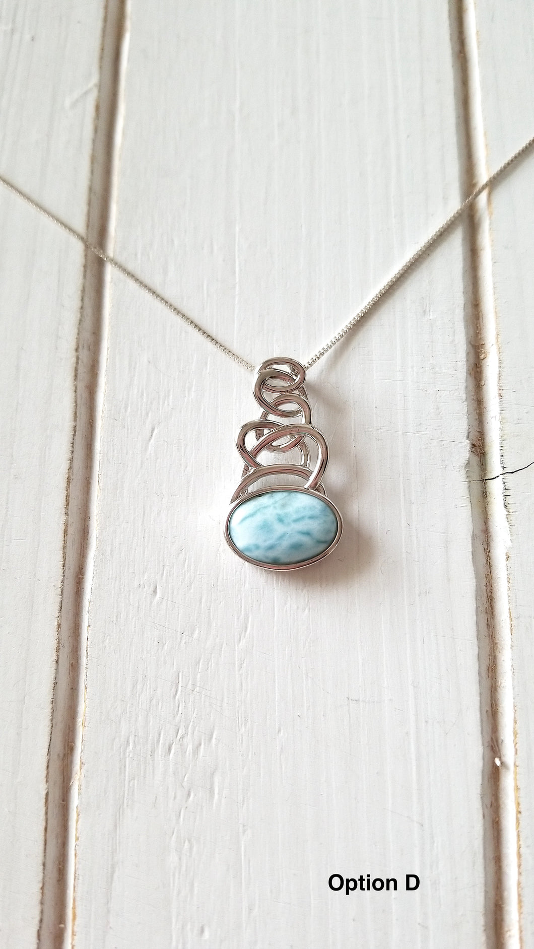 Oval Larimar Necklace with 925 Sterling Silver Swirl Design