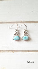 Load image into Gallery viewer, Oval Larimar Earrings with 925 Sterling Silver Swirl Design
