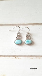 Oval Larimar Earrings with 925 Sterling Silver Swirl Design