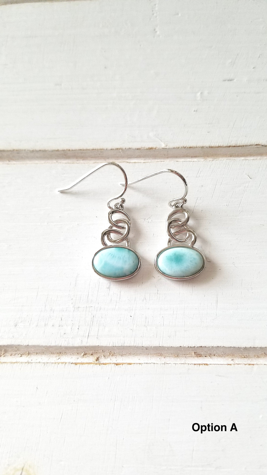 Oval Larimar Earrings with 925 Sterling Silver Swirl Design