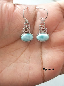 Oval Larimar Earrings with 925 Sterling Silver Swirl Design