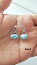 Load image into Gallery viewer, Oval Larimar Earrings with 925 Sterling Silver Swirl Design
