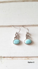 Load image into Gallery viewer, Oval Larimar Earrings with 925 Sterling Silver Swirl Design
