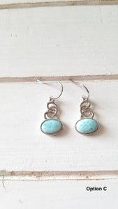 Oval Larimar Earrings with 925 Sterling Silver Swirl Design