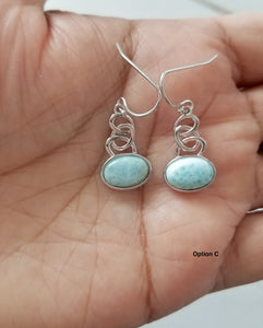 Oval Larimar Earrings with 925 Sterling Silver Swirl Design