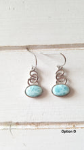 Load image into Gallery viewer, Oval Larimar Earrings with 925 Sterling Silver Swirl Design
