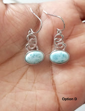 Load image into Gallery viewer, Oval Larimar Earrings with 925 Sterling Silver Swirl Design
