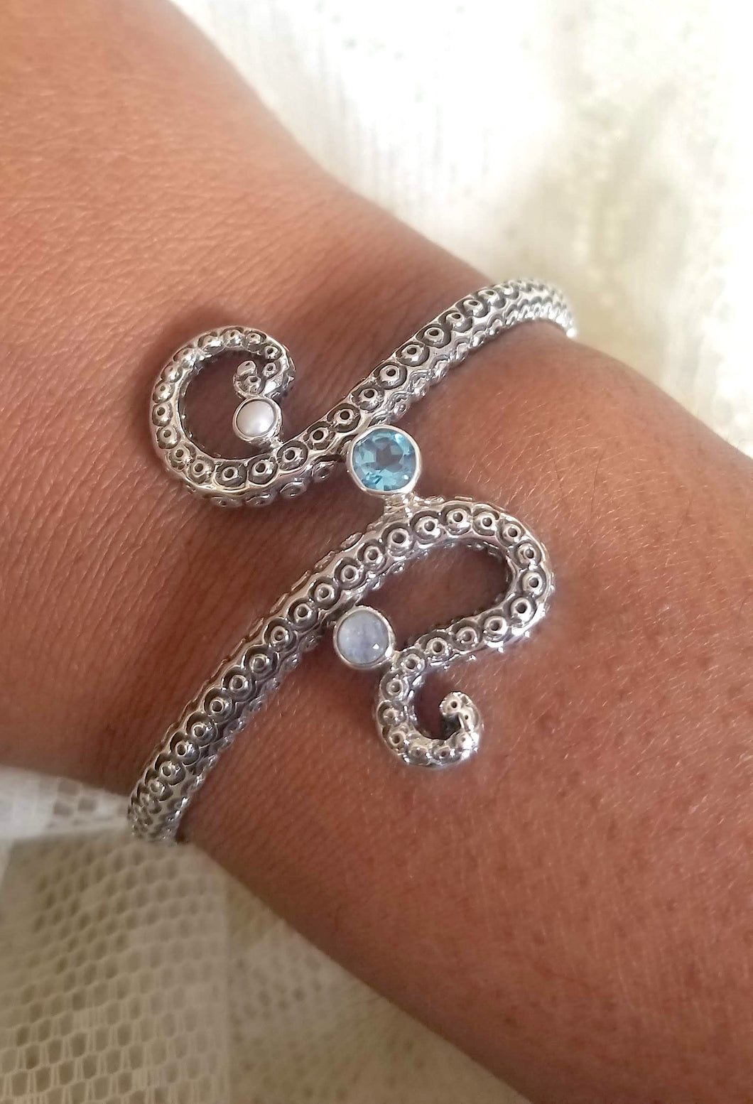 Octopus Tentacle bangle with Topaz