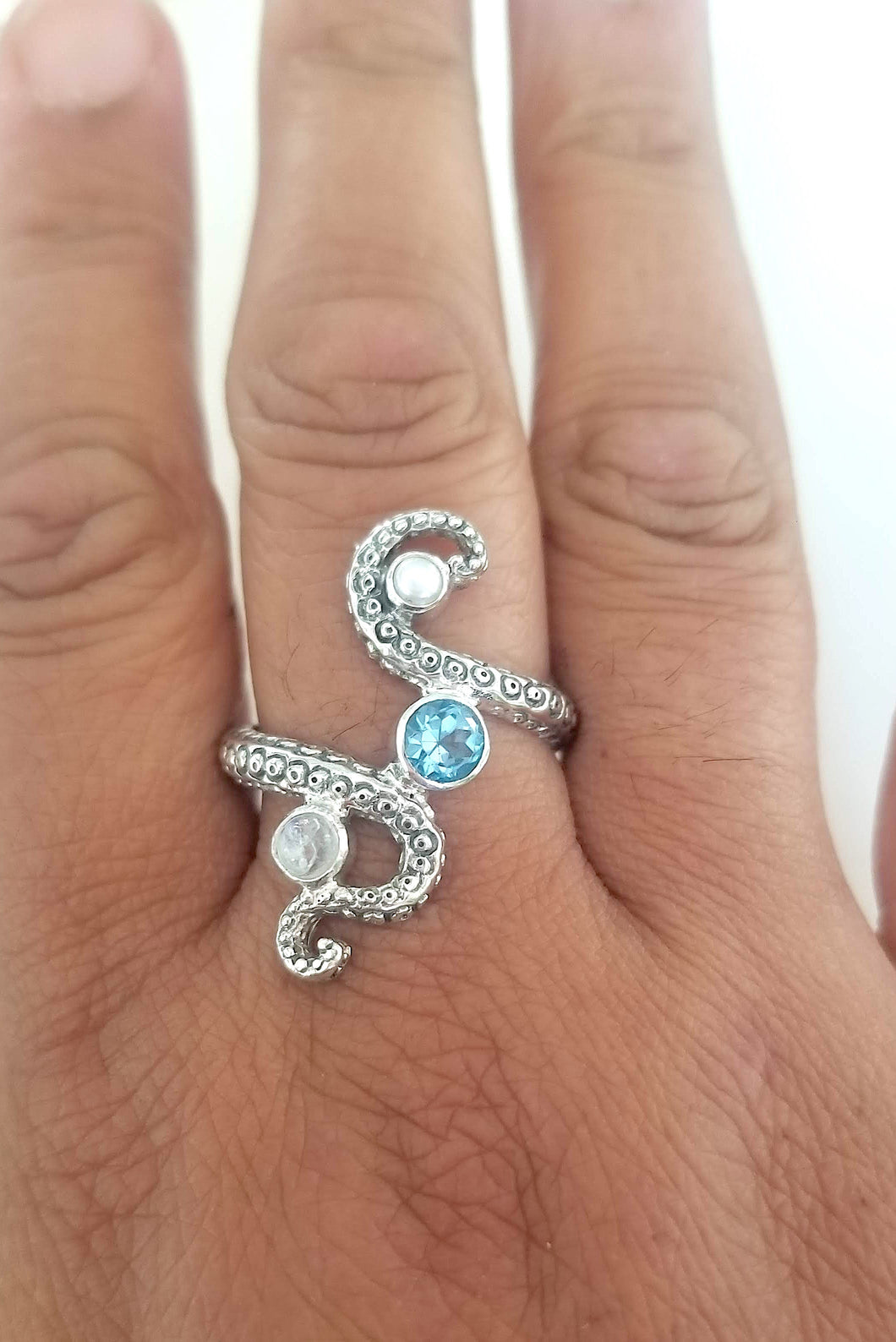 Octopus Tentacle Ring with Topaz