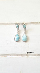 Teardrop Cz and Larimar Earrings