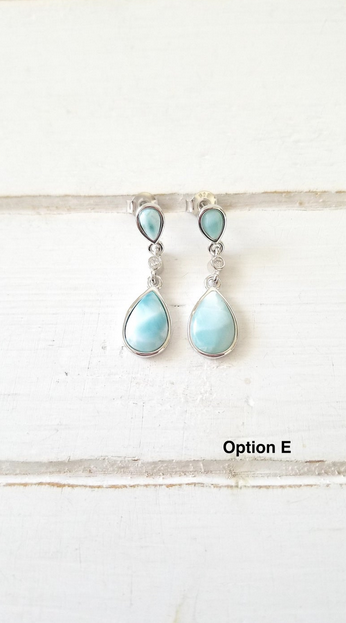 Teardrop Cz and Larimar Earrings