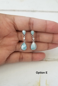 Teardrop Cz and Larimar Earrings