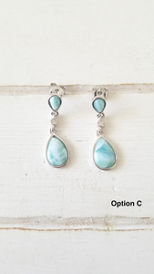 Teardrop Cz and Larimar Earrings
