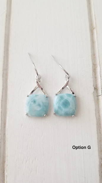 Dangling Square Larimar Earrings