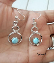 Load image into Gallery viewer, Dangling Larimar Earrings with CZ swirl design
