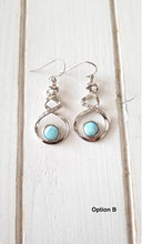 Load image into Gallery viewer, Dangling Larimar Earrings with CZ swirl design
